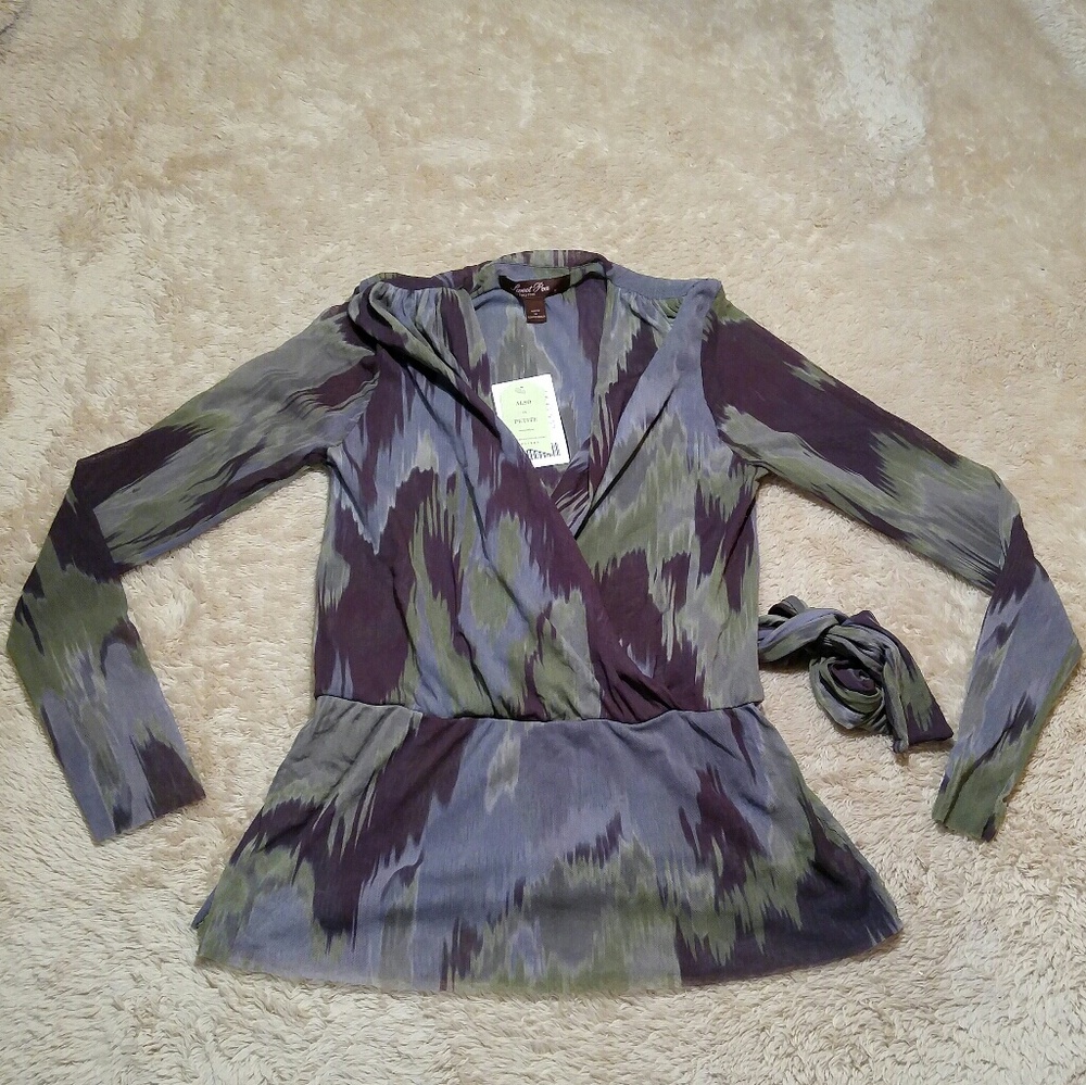 Sweet Pea Anthro Blouson Tie Wrap Top NWT