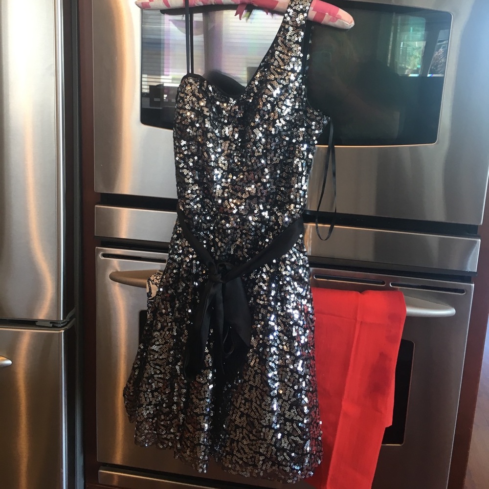 Silver and Black Sequined Formal Dress
