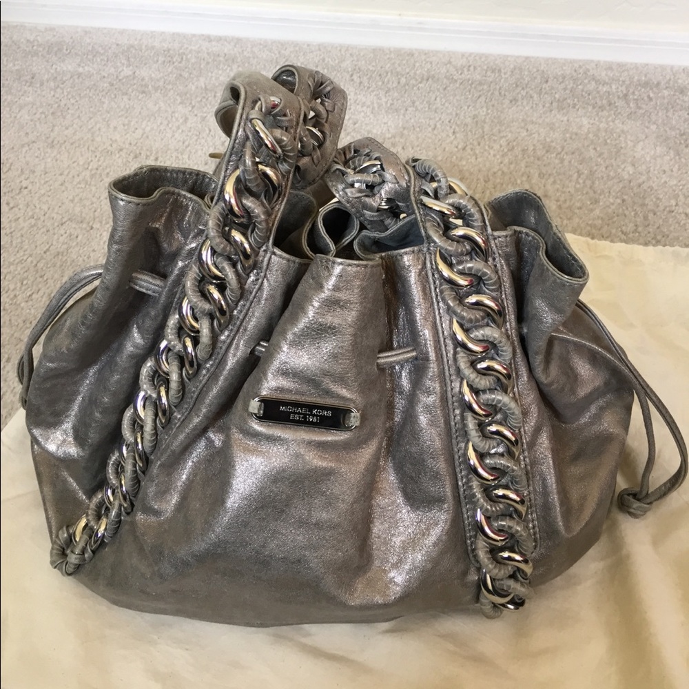 Silver Gray Michael Kors Leather Purse