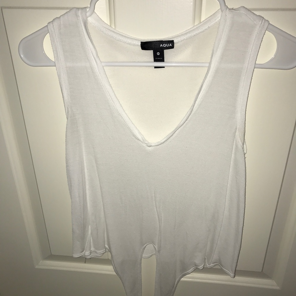 Aqua front tie white top