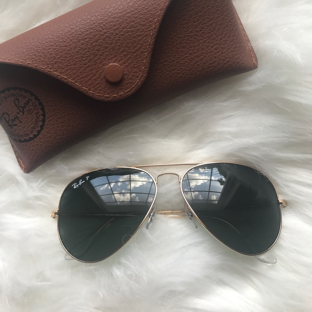 Ray-Ban Polarized Original Aviators in Green/Gold
