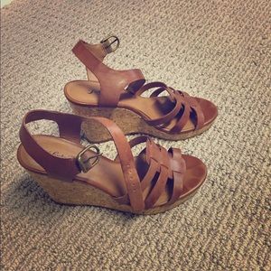 Lucky Brand Brown leather wedge heels!