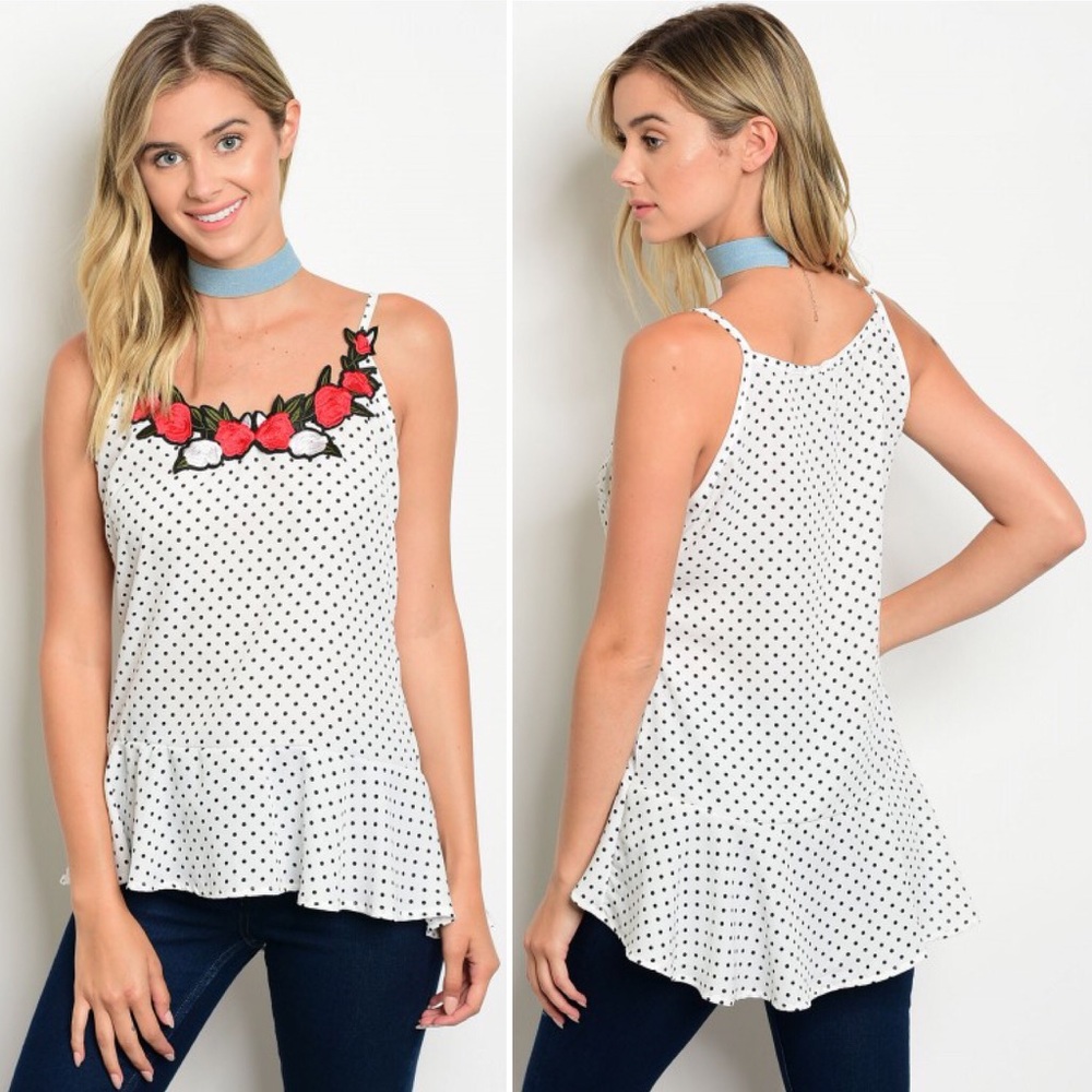 Black & White Polka Dot Rose Patch Cami