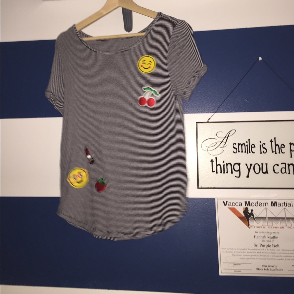 JUSTICE black and white striped emoji shirt