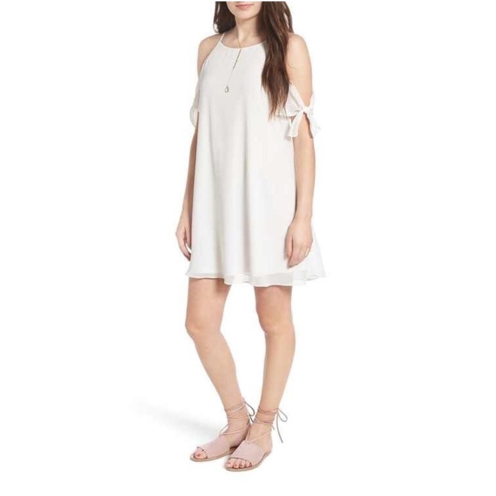 White Soprano Tie Cold Shoulder Shift dress size S