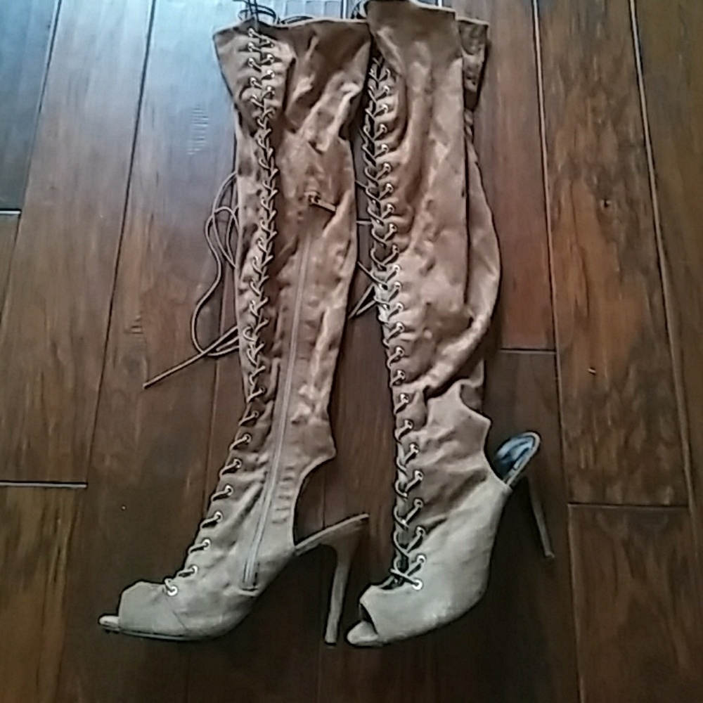 Suede Style Over The Knee LaceUp Boots