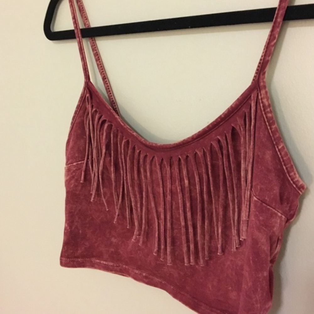 Red fringe crop top