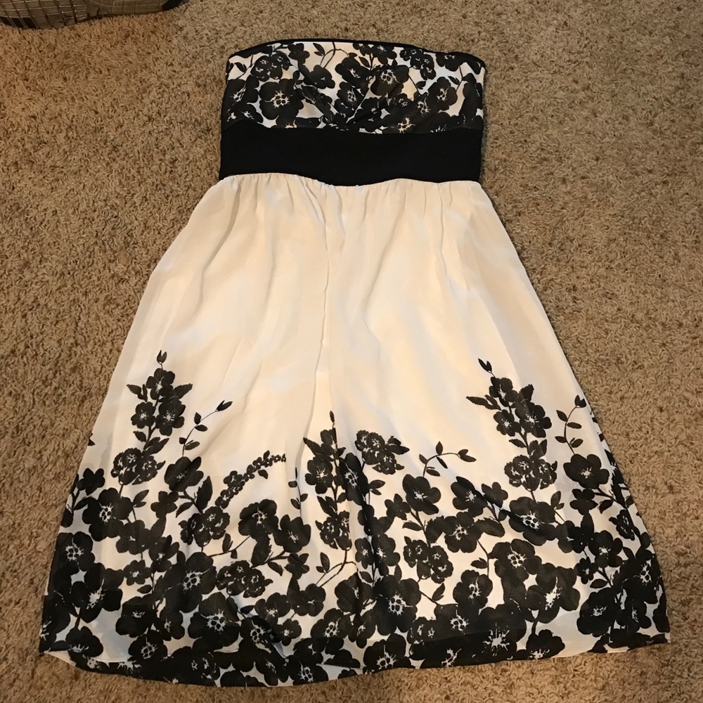 Strapless black and white floral dress