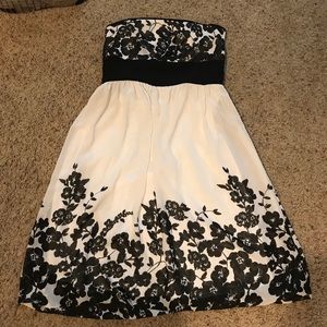 Strapless black and white floral dress
