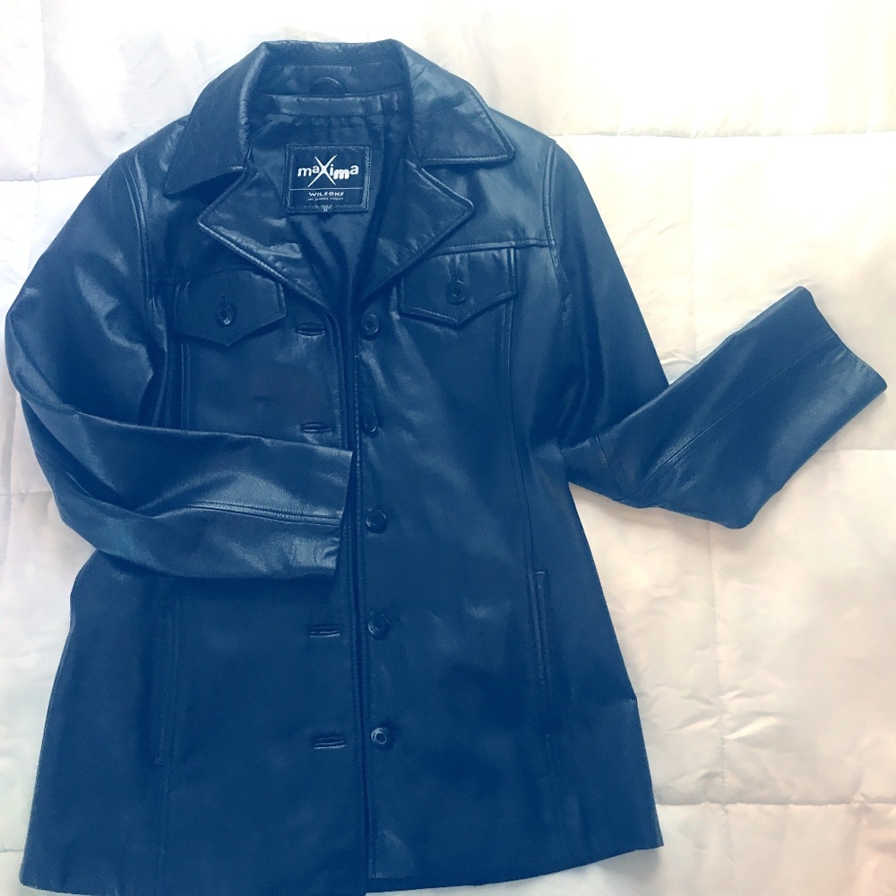 WILSONS LEATHER BLACK CENTER BUTTON COAT