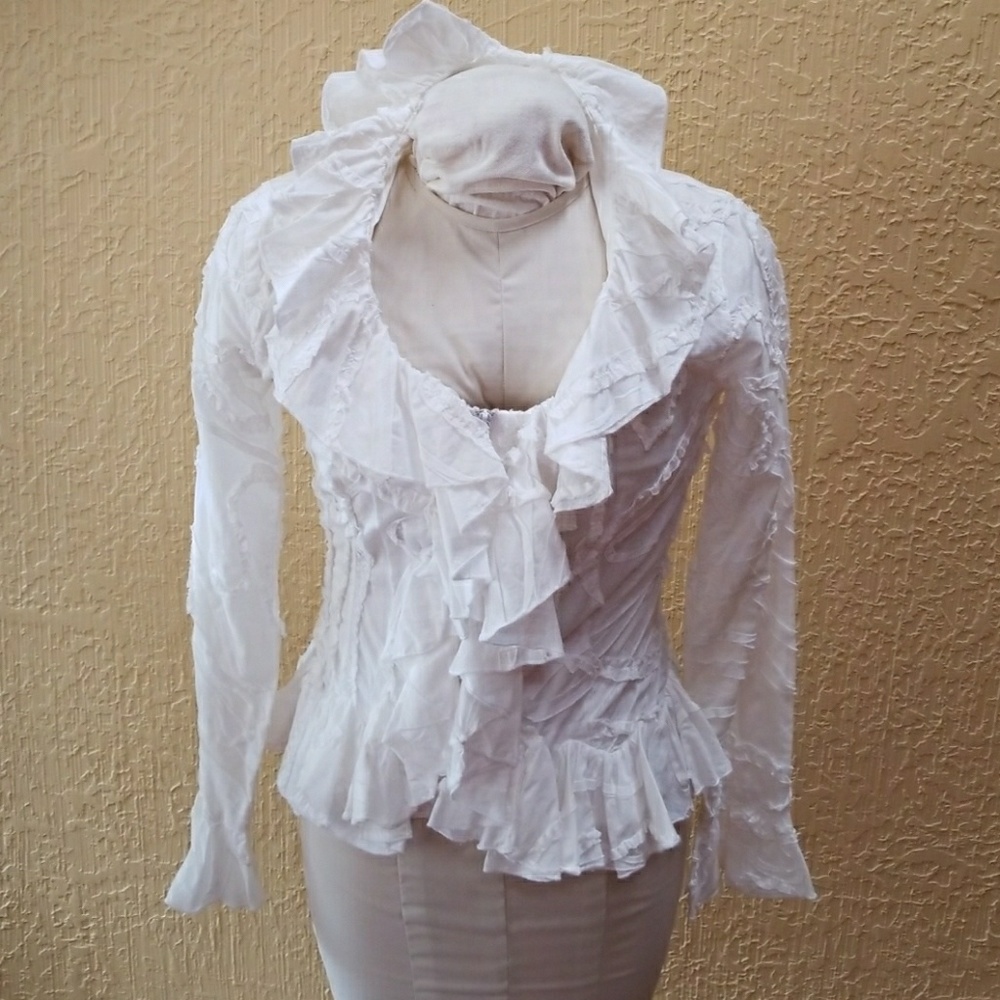 Anne Fontaine White Ruffle Blouse