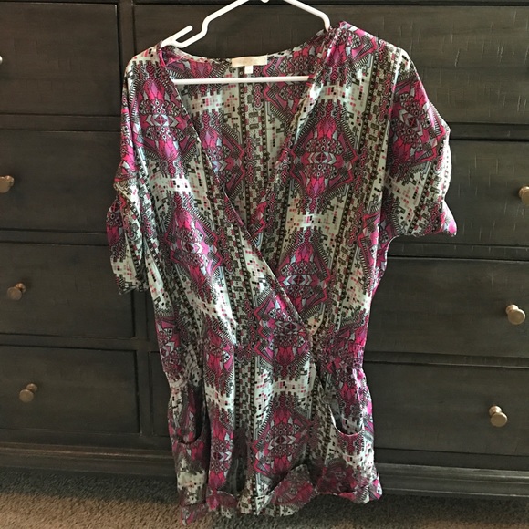 GLAM silk pink and blue Aztec romper with pockets - Picture 1 of 2