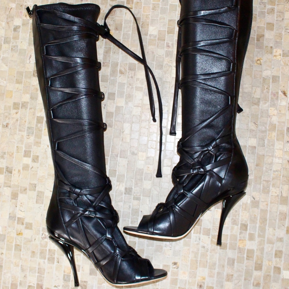 Jimmy Choo Anneli Strappy Leather Knee-high Boot