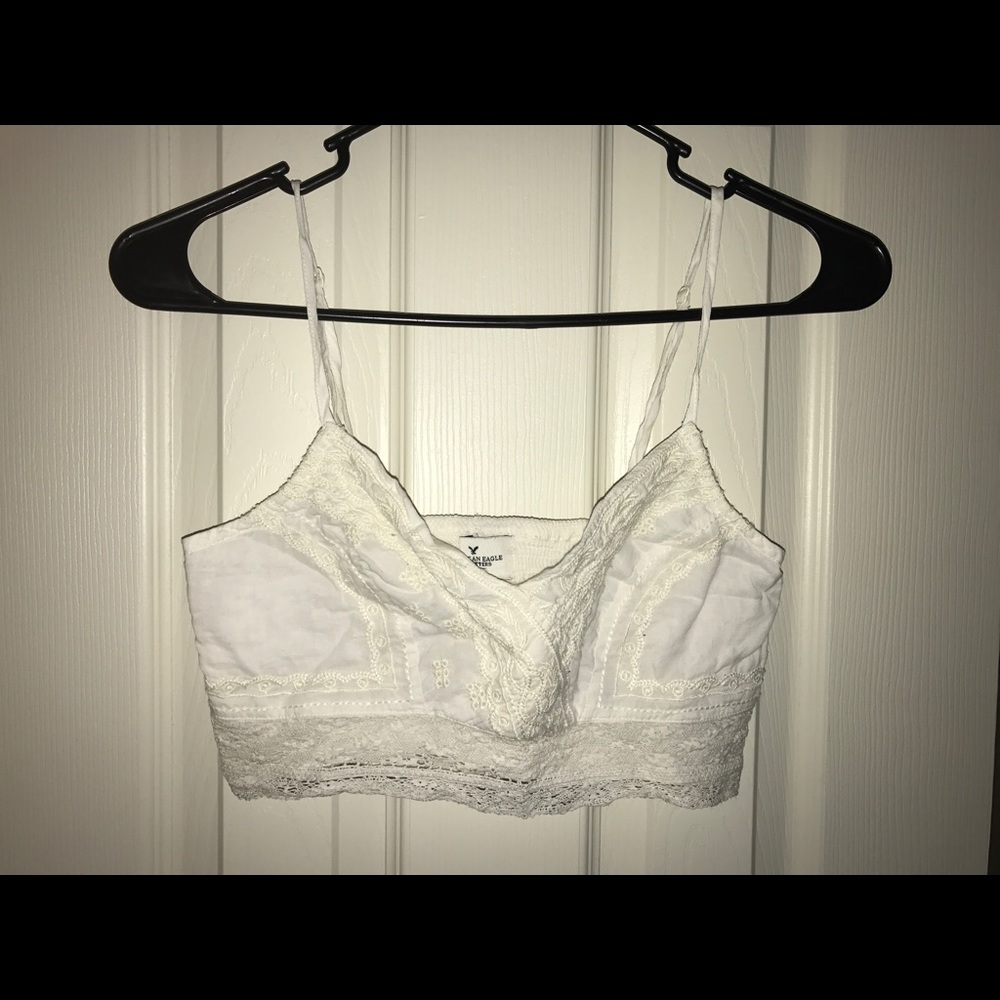 American Eagle Lace Detail White Crop Top