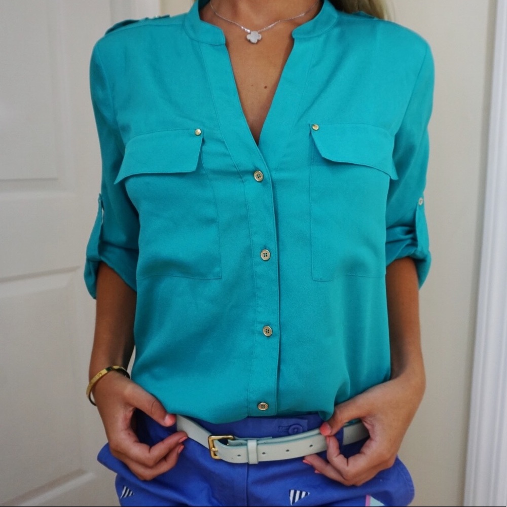Blue Calvin Klein button down blouse