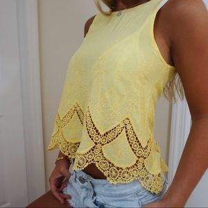 Yellow blouse with lace