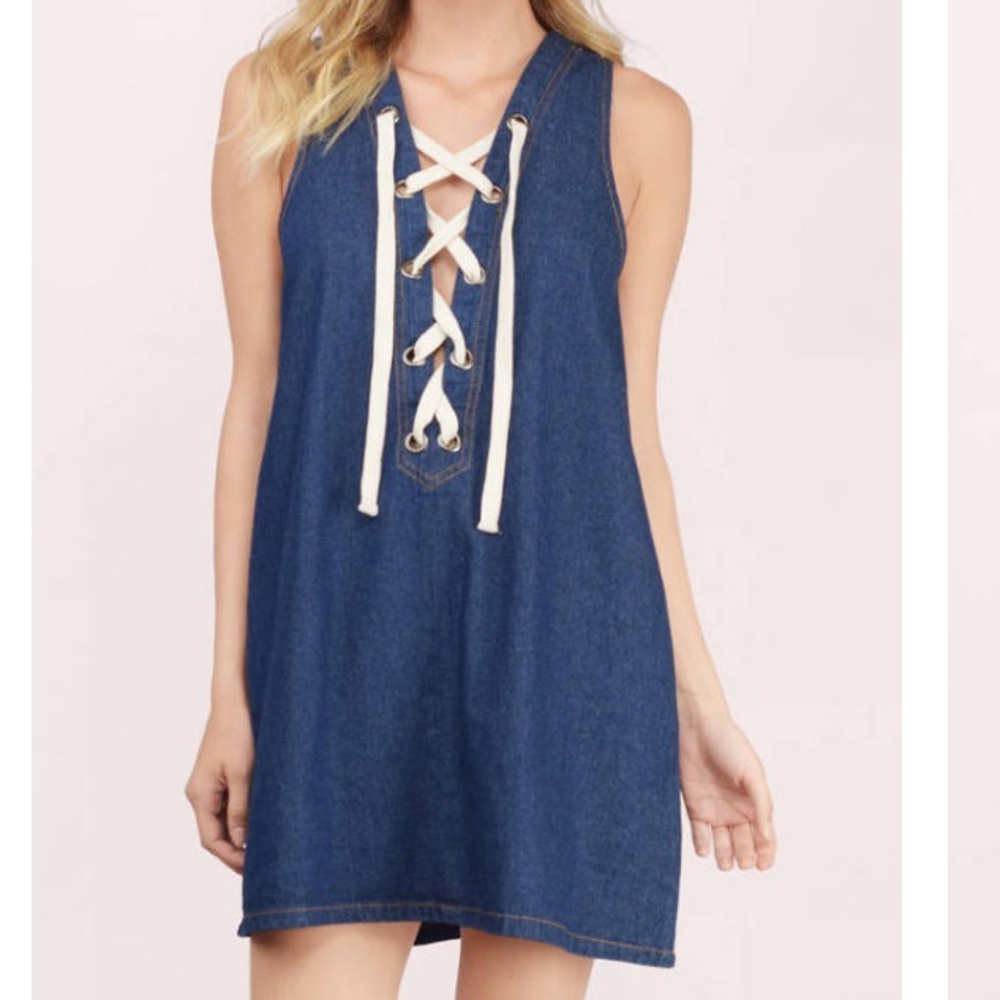 Dark denim lace up tank dress