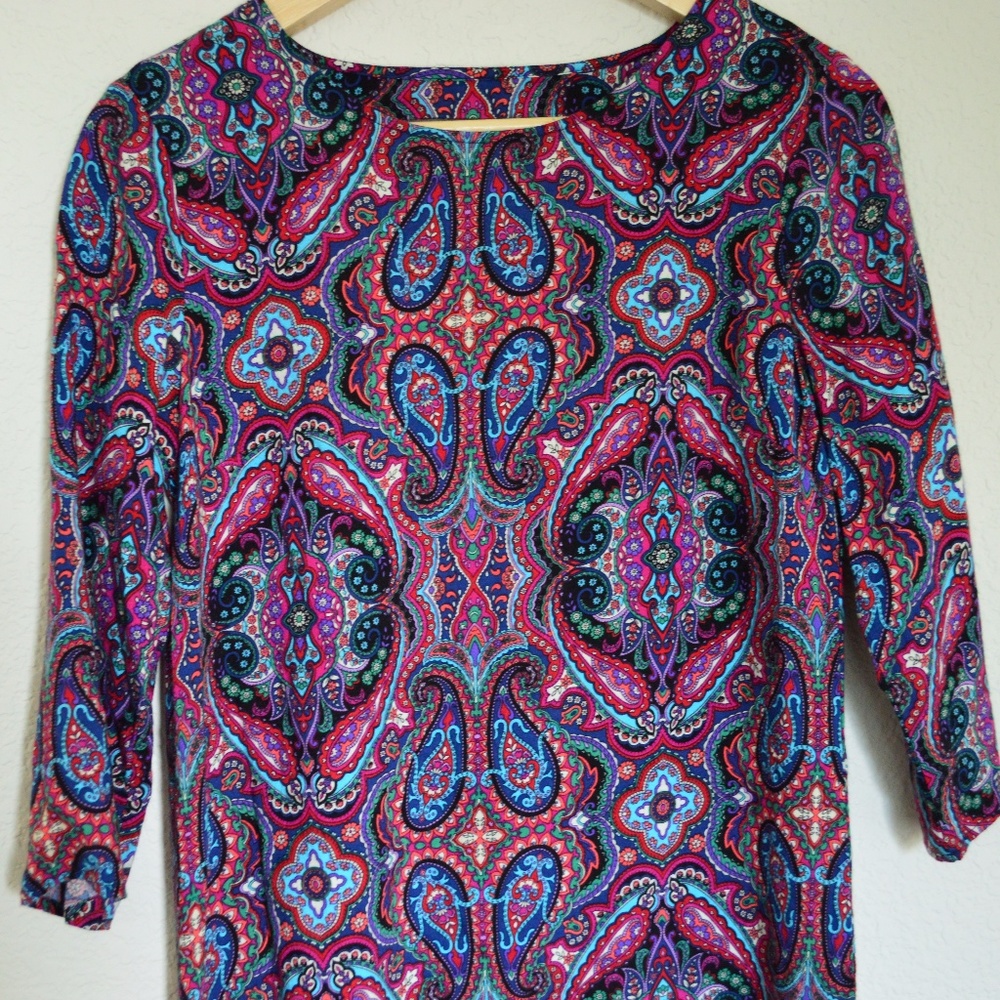 Purple Paisley Mini Cotton Dress w/ Open Back