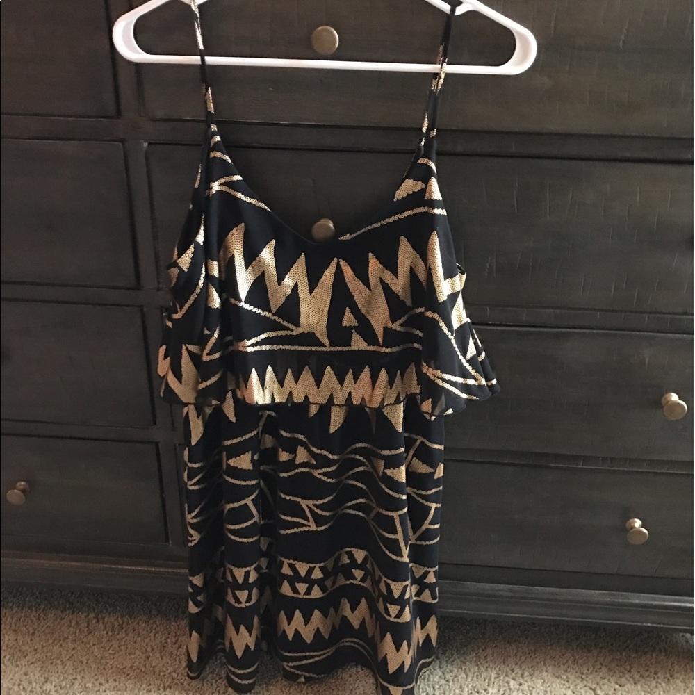 Francesca's black and gold Aztec dress