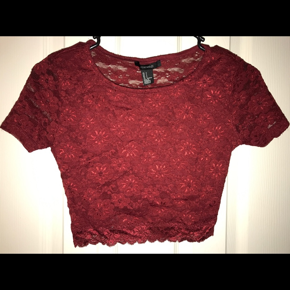 Forever21 Maroon Lace Crop Top
