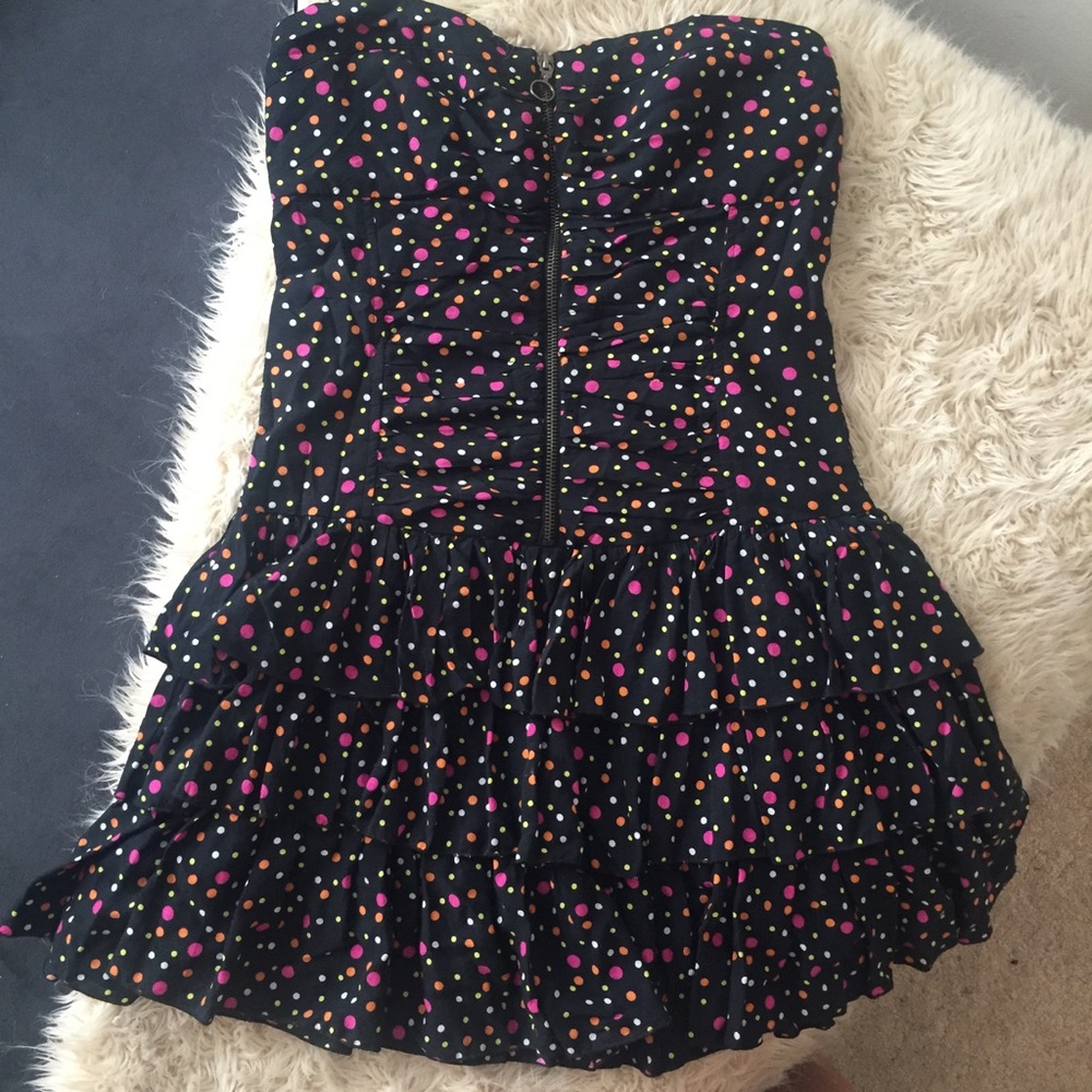 💜 Zara Polka Dot Zip Front Strapless Dress