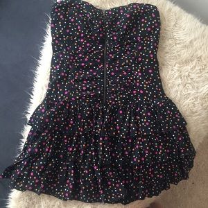 💜 Zara Polka Dot Zip Front Strapless Dress