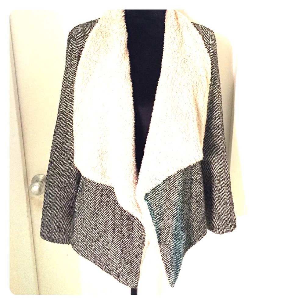 Herringbone print with faux sheep skin jacket