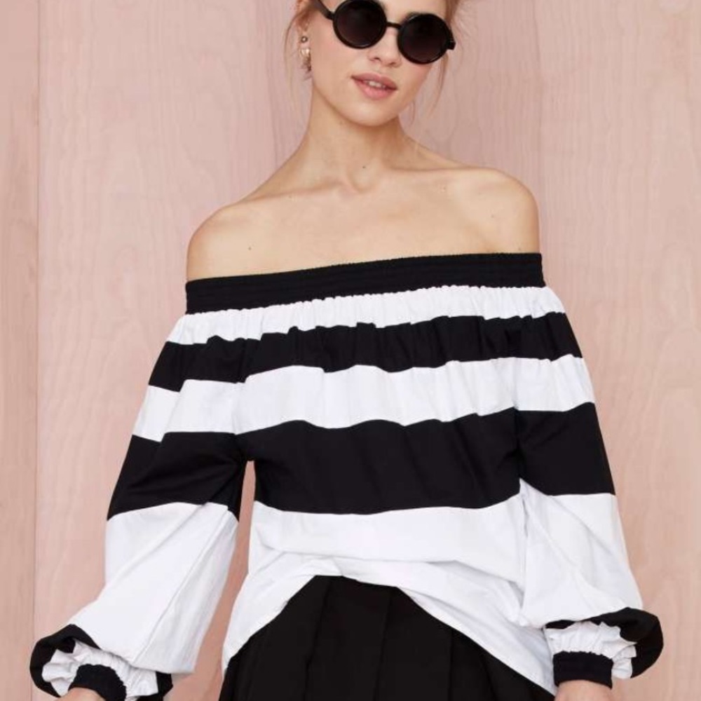 Black white off the shoulder shirt