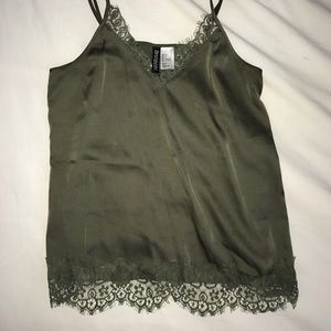 Satin Lace Army Green Camisole Top H&M