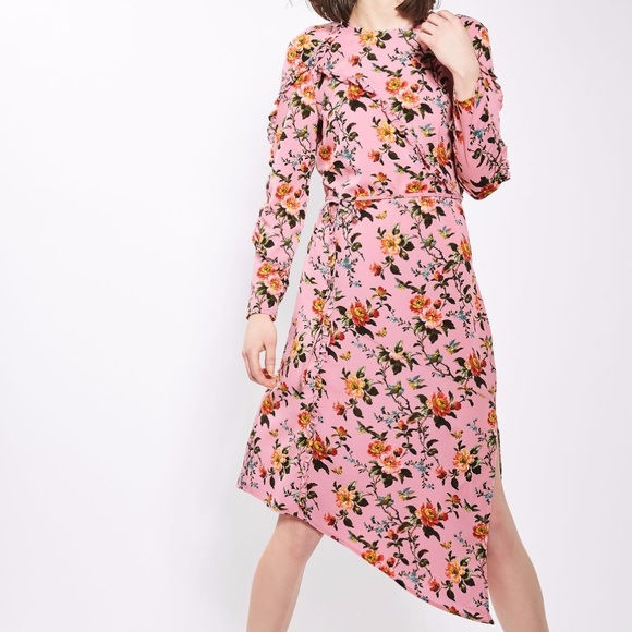 Topshop Dresses & Skirts - NWT Topshop Floral Ruffle Midi Dress Asymmetrical
