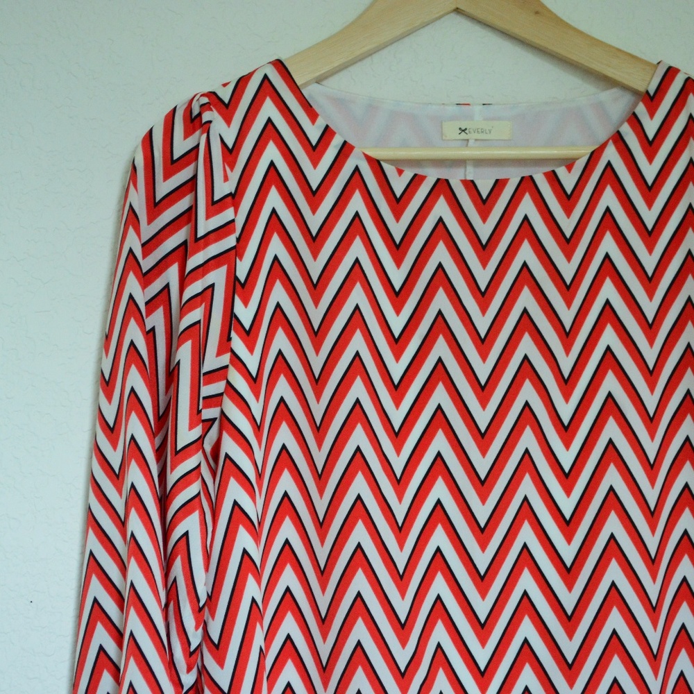 Orange & Black Chevron Long Sleeve Short Dress
