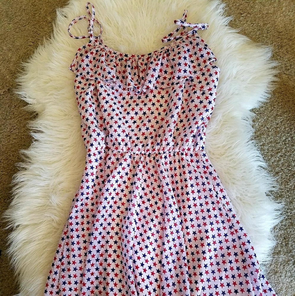 She's Cool White Summer Dress w/ Red & Blue Stars