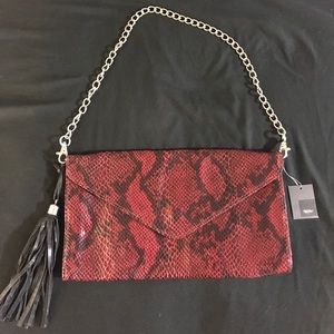 NWT Red and Black Snake Print Clutch