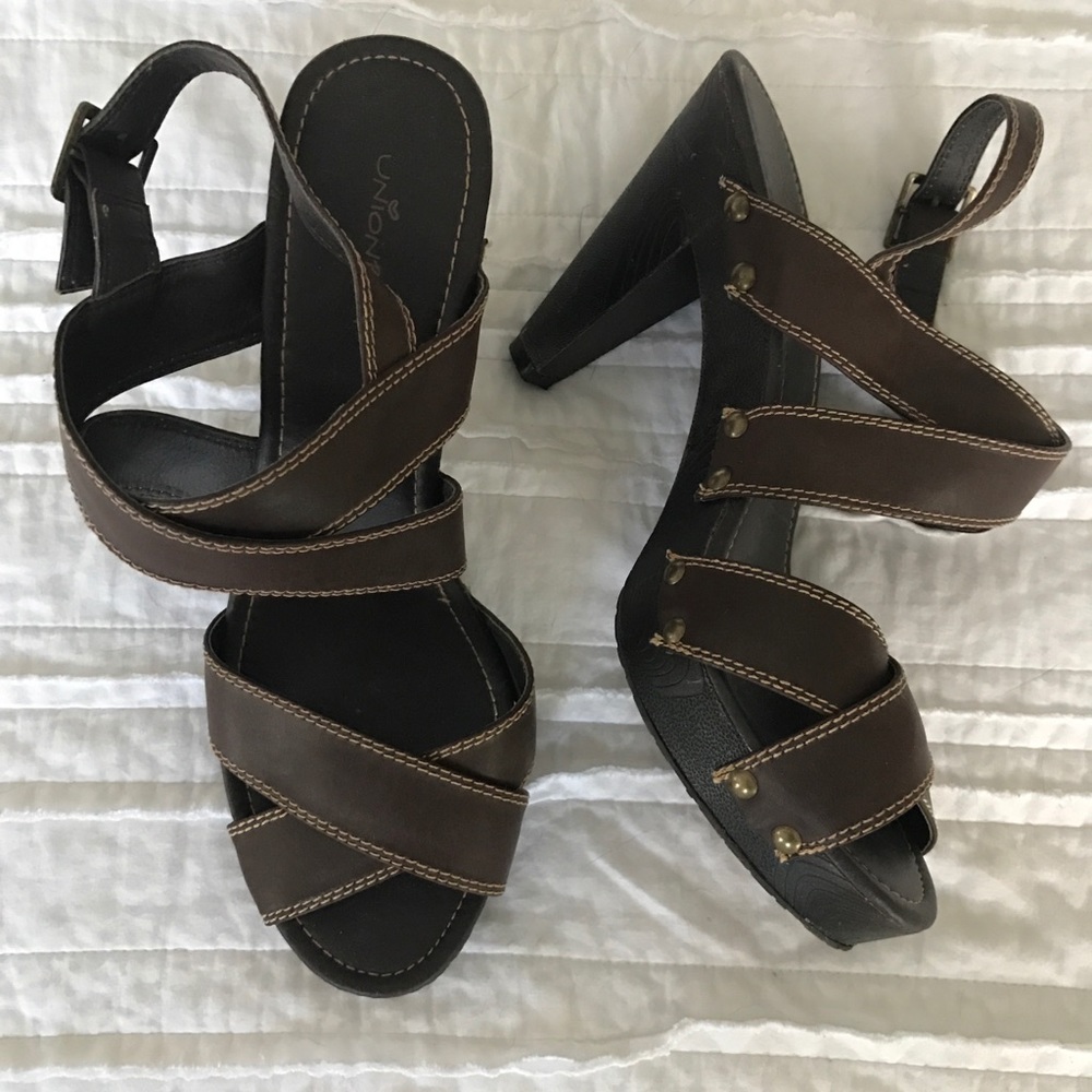 Brown Strappy Platform Sandals Heels - Unionbay