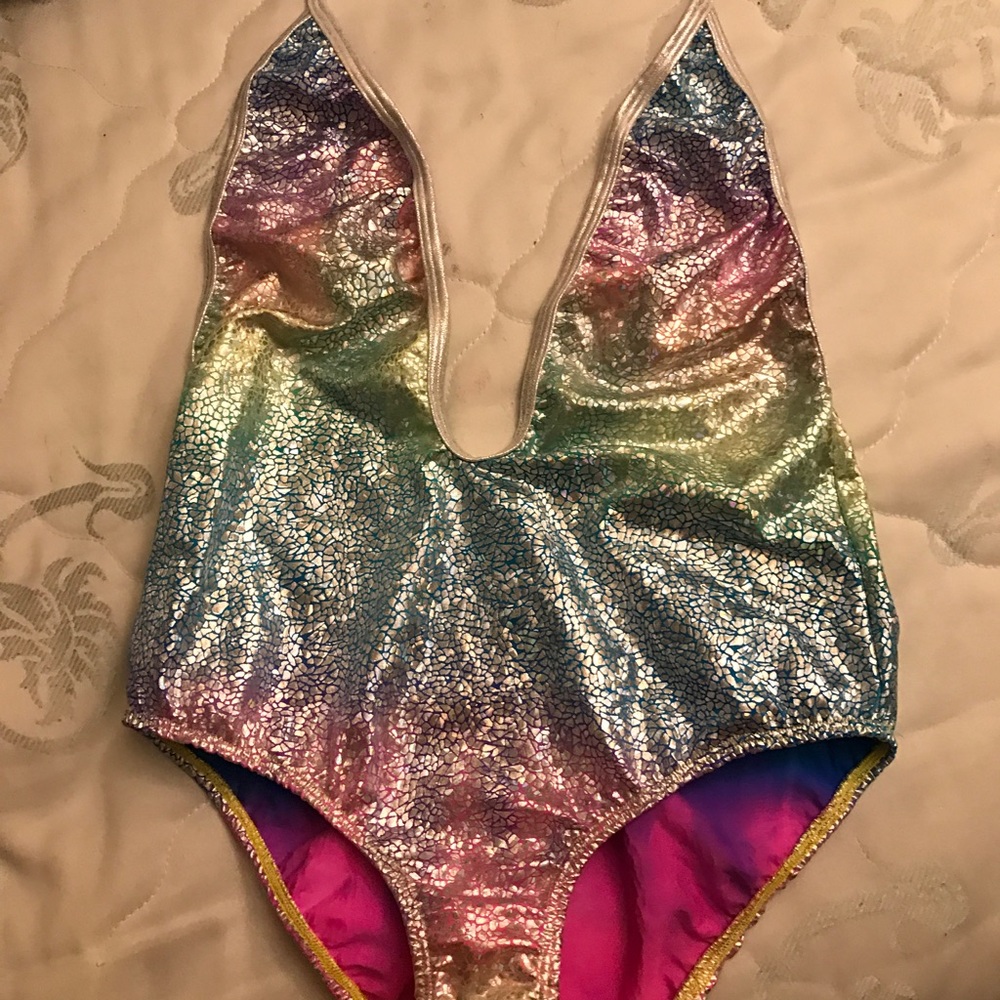 Rainbow deep plunge bodysuit