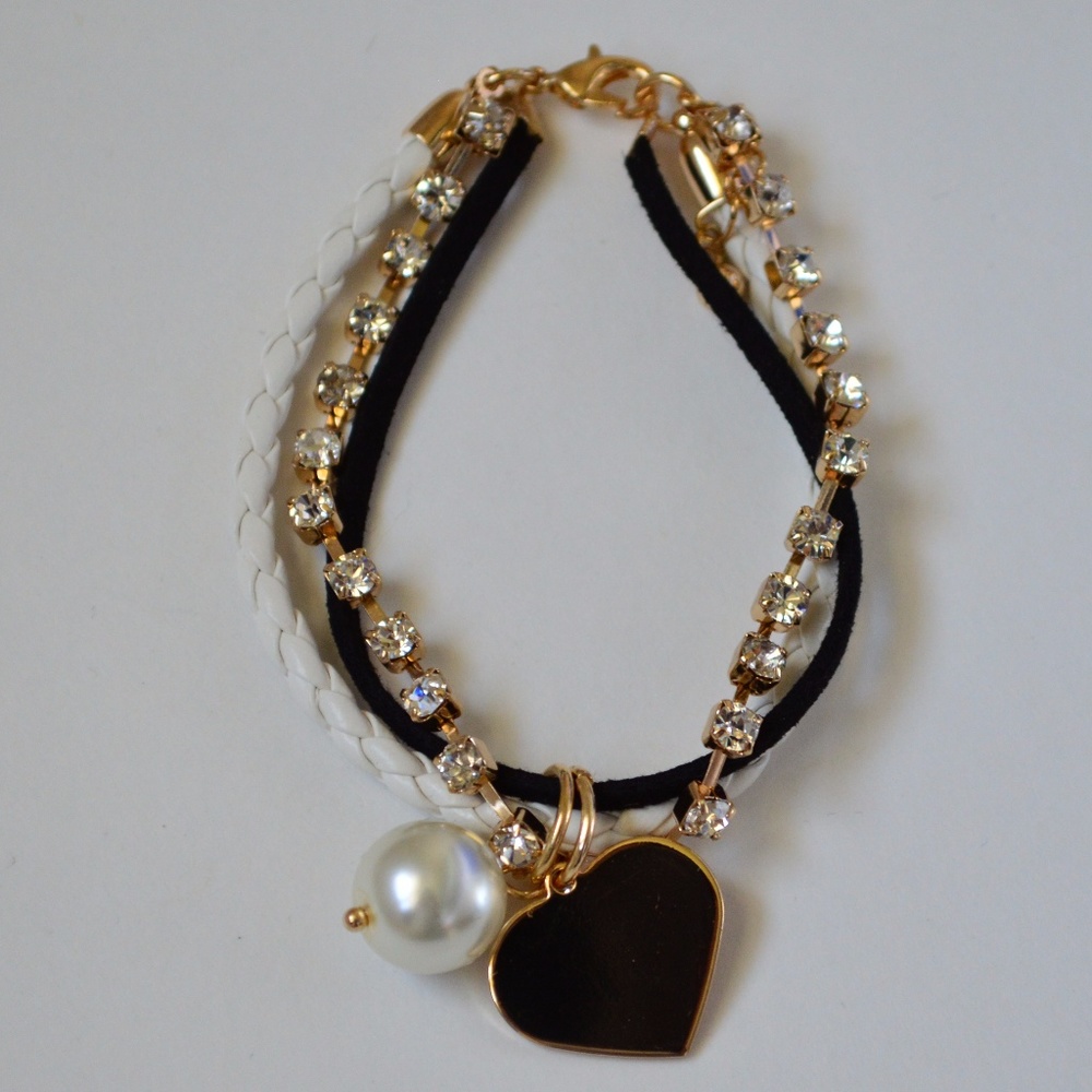 Layered Charm Bracelet // White Braid & Black