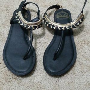 Thong Sandals, black and gold