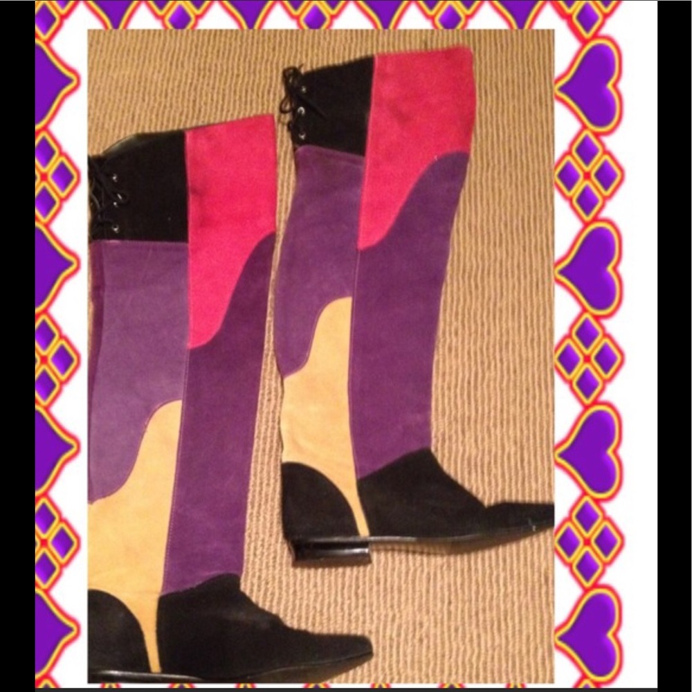 C.E.E. Over The Knee Multi Suede Boot ~ Flat Heel - image 1