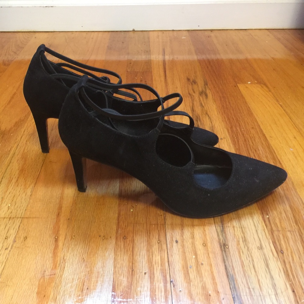 Black Strappy Pointy-Toed Heels