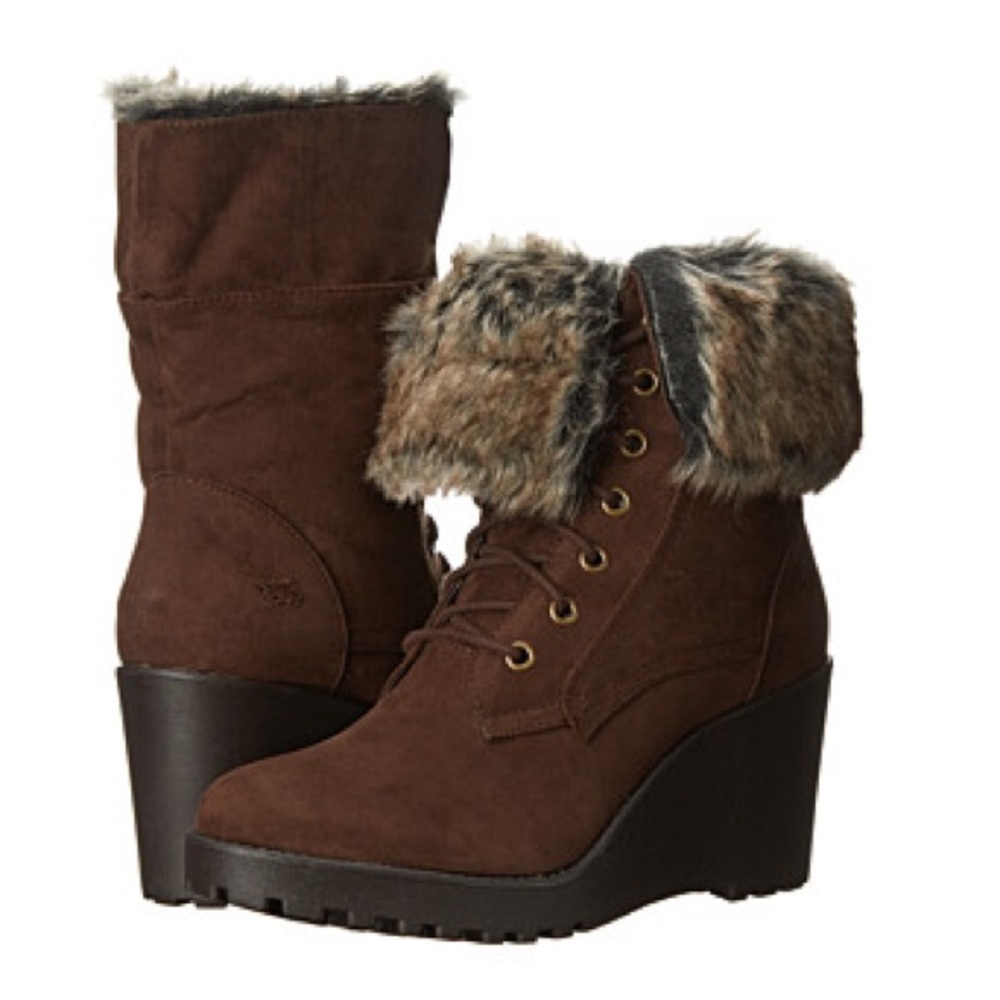 Fur Cuffed Over Platform Wedge Boots - Picture 3 of 5