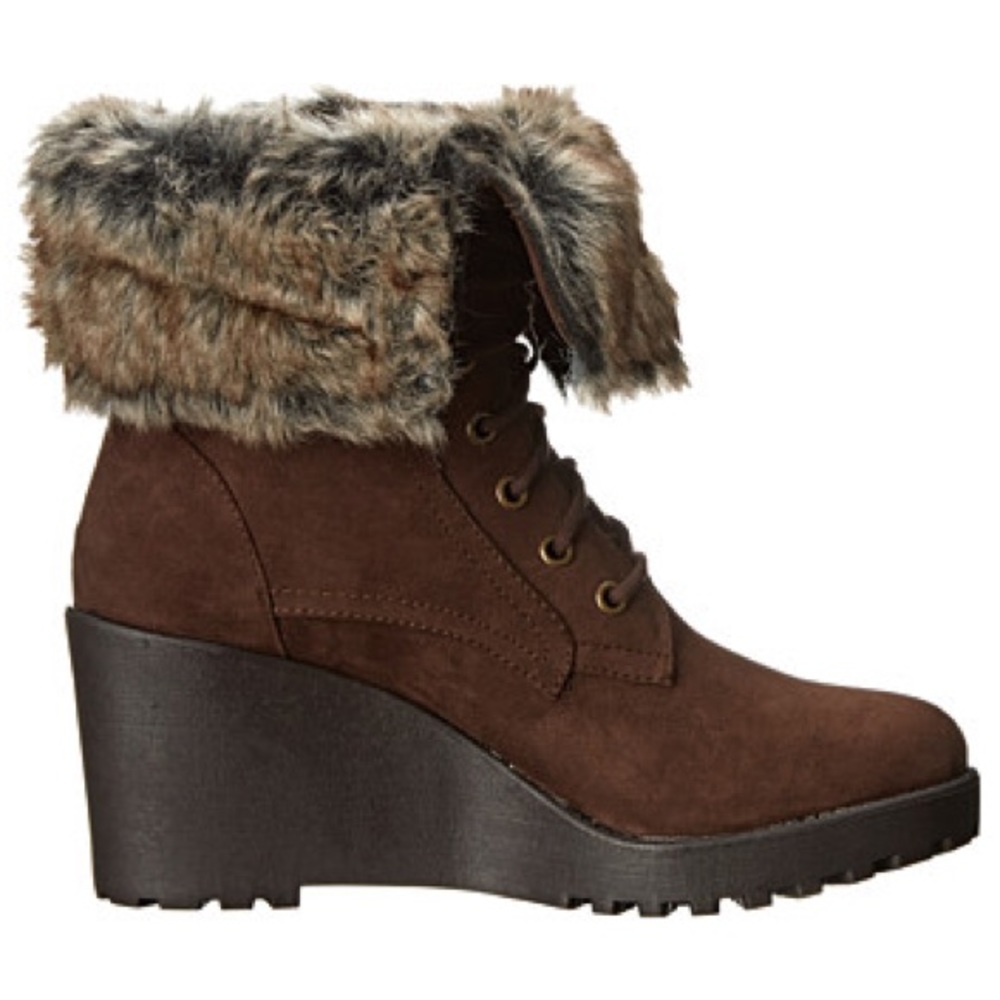 Fur Cuffed Over Platform Wedge Boots - Picture 4 of 5