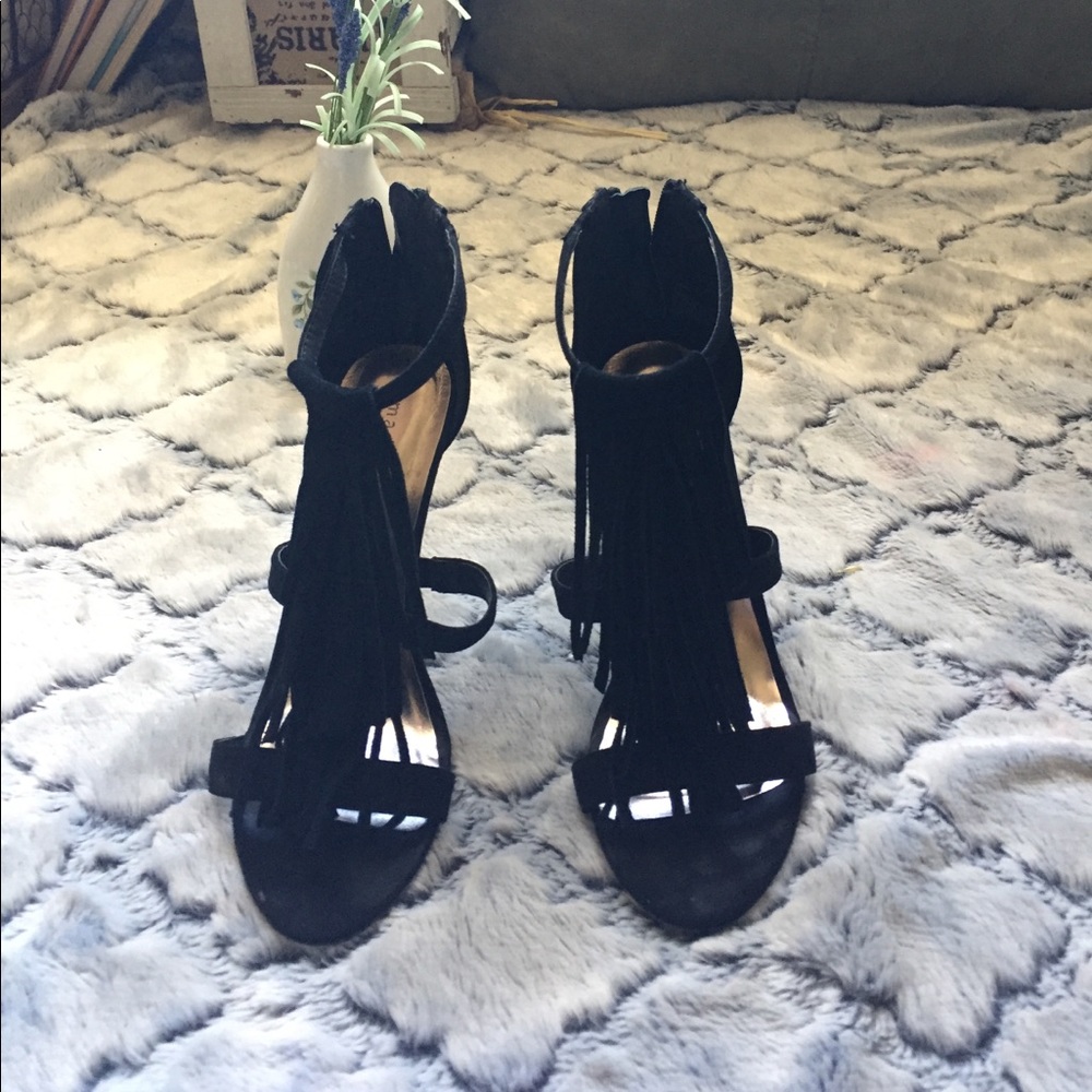 Black fringed heels