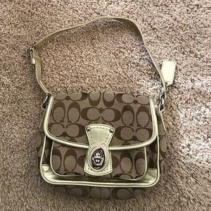 Brown Coach monogram shoulder bag