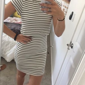 White and black striped bodycon mini