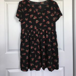 Black and Red Flowered Babydoll Dress