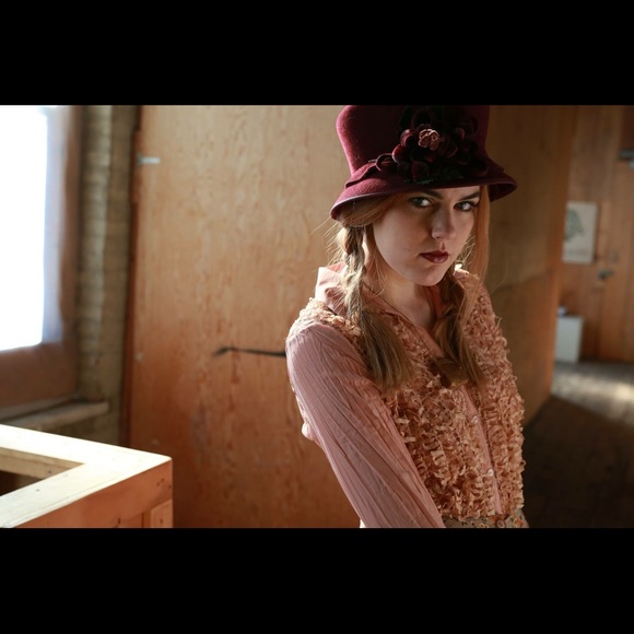 Vintage Rabbit Wool Tophat w/Velvet Cherries
