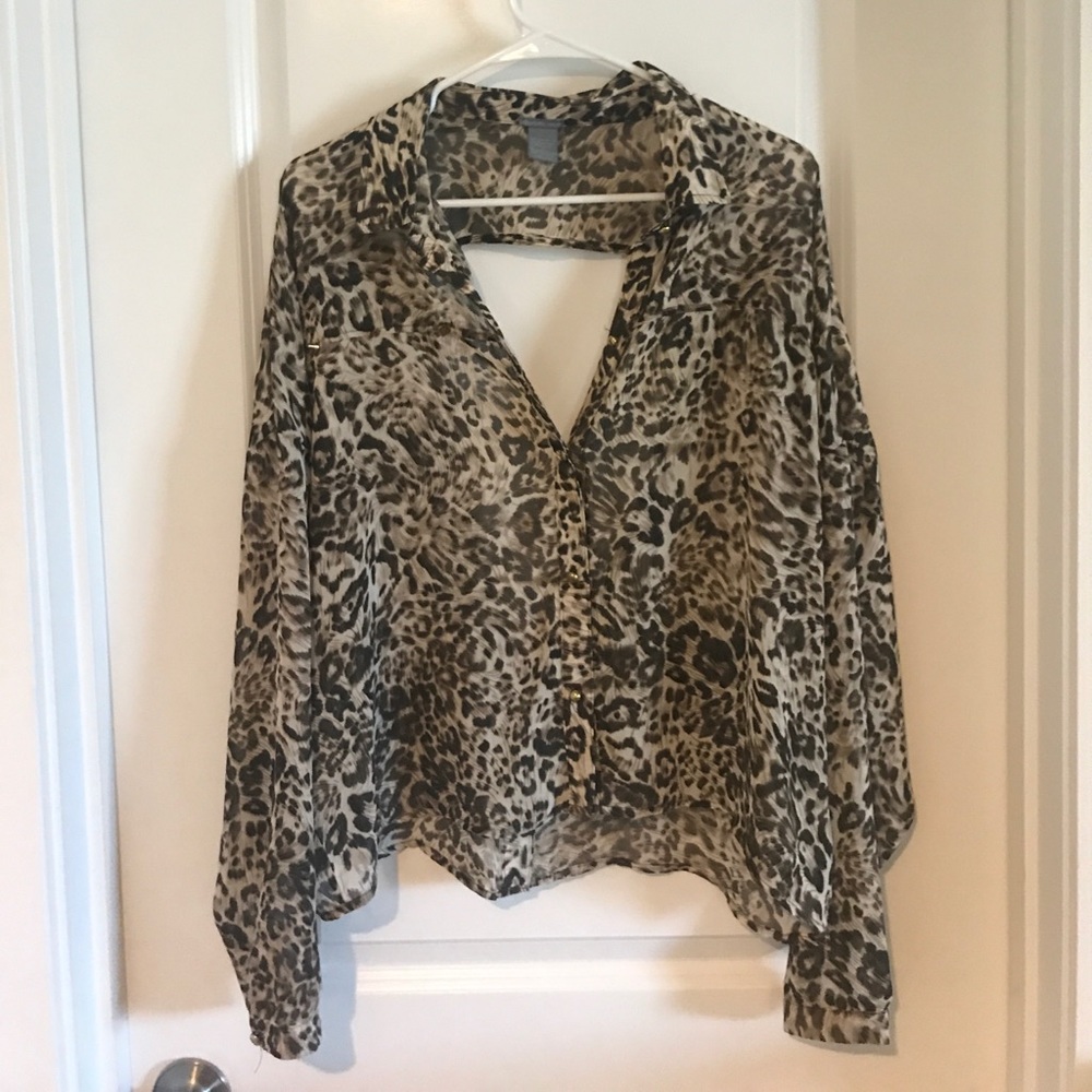 Cheetah print blouse with keyhole back