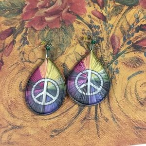 Woven peace sign rainbow earrings