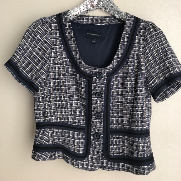 Blue tweed short sleeved blazer - Picture 2 of 4