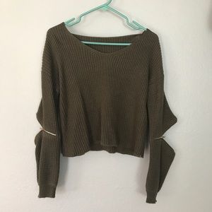 Brown zippered elbow sweater NWOT